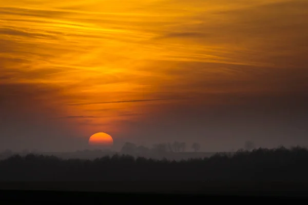 Sonnenuntergang Über Bestellten Feldern Herbstzeit — Stockfoto