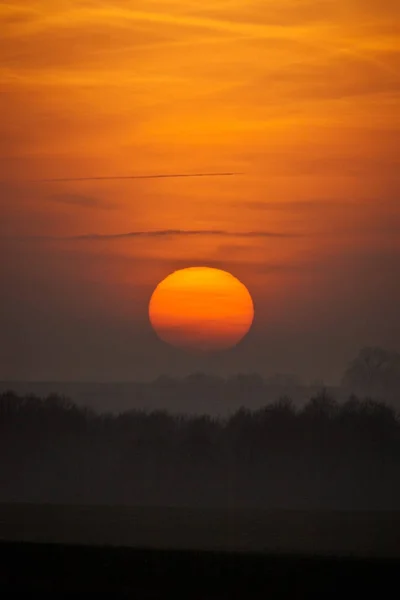 Matahari Terbenam Atas Lahan Budidaya Musim Musim Gugur — Stok Foto