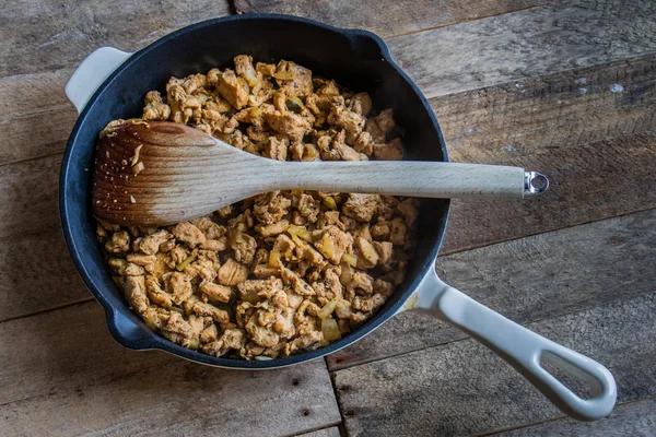 Carne Fritta Saporita Una Pentola Pane — Foto Stock