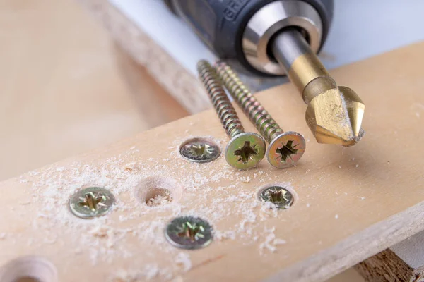 Perforación Profundización Agujeros Madera Fregadero Otros Accesorios Para Trabajos Pequeños —  Fotos de Stock