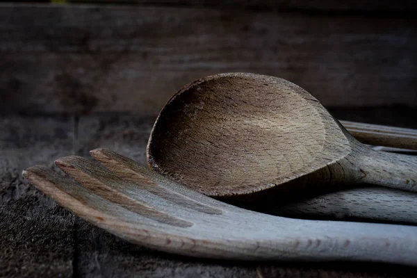 Wooden Kitchen Utensils Kitchen Table — Stock Photo, Image