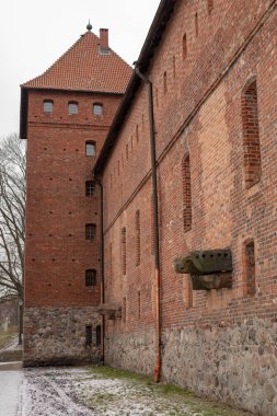 Bytow, pomorskie / Polonya - Şubat, 05, 2019: şehir Bytow, Germen Kalesi, Müzesi ve otel. Kış sezon.