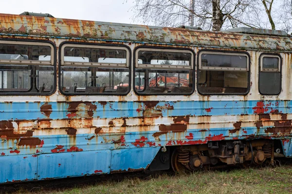 Vieux Wagon Rouillé Chemin Fer Voie Étroite Lieu Stationnement Des — Photo