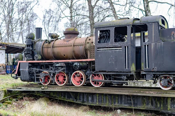 Old Rusty Locomotive Narrow Gauge Railway Place Stationing Old Steam — Stock Photo, Image