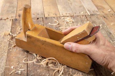 Eski planer bir ahşap marangozluk tablo. Bir ol DIY aksesuarlar