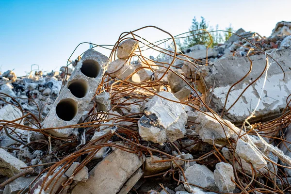 Pile of debris at the demolition of commercial buildings in the — Stock Photo, Image