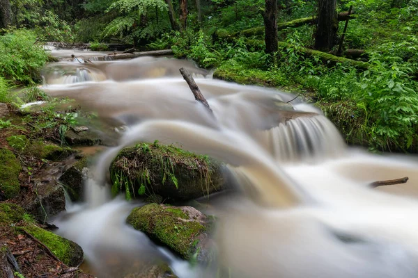 Río Montaña Que Fluye Una Zona Forestal Curso Agua Terreno —  Fotos de Stock