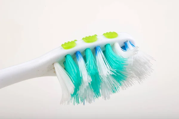 Toothbrush White Table Heavily Worn Bristles Personal Hygiene Brush Light — Stock Photo, Image