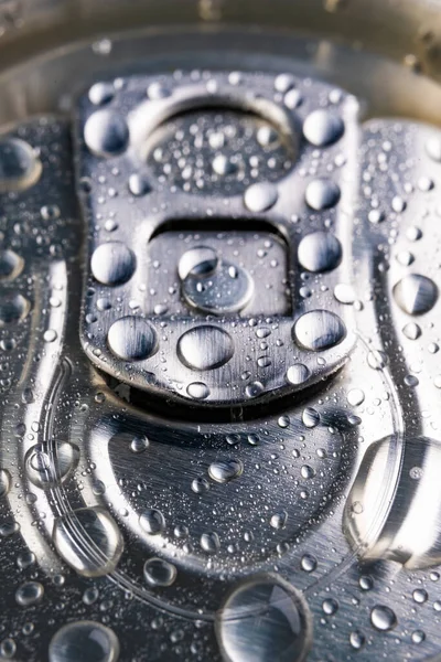 Wet Pin Can Refreshing Drink Closed Metal Container Big Close — Stock Photo, Image