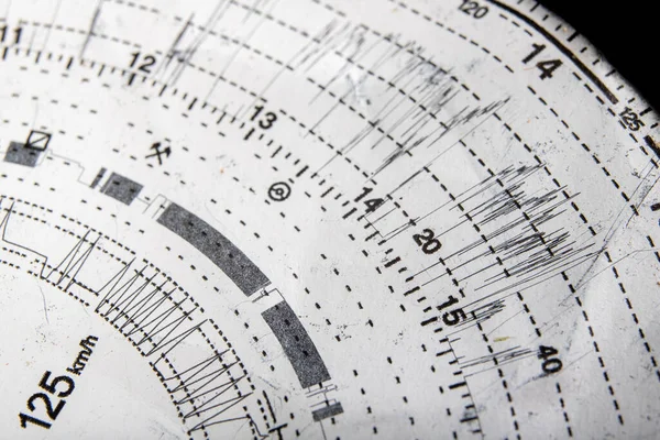 Discagem Tacógrafo Papel Rota Motorista Profissional Fundo Luz — Fotografia de Stock