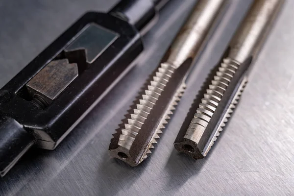 Metal Thread Cutting Tools Tool Steel Accessories Locksmiths Light Background — Stock Photo, Image