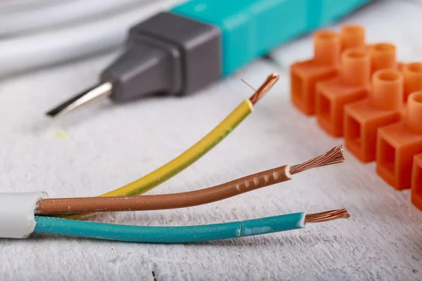 Cable Eléctrico Herramientas Para Instalación Accesorios Eléctricos Para Trabajador Producción — Foto de Stock