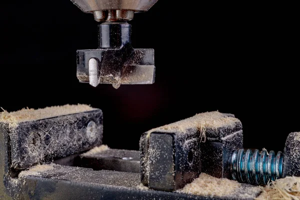 Foratura Legno Con Trapano Tazza Lavori Minori Falegnameria Laboratorio Domestico — Foto Stock