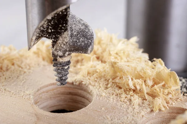 Foratura Del Legno Pezzo Legno Grezzo Lavori Minori Falegnameria Officina — Foto Stock