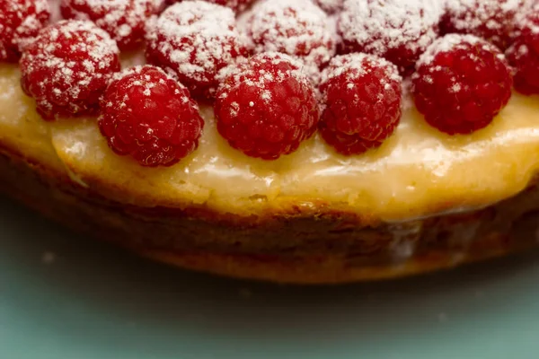 Homemade Cheesecake Fresh Raspberries Currants Здоровий Органічний Літній Десерт Сирцевого — стокове фото