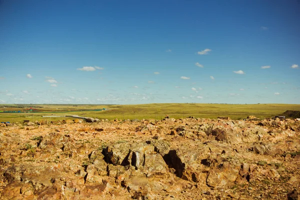 Steppe Summer Beautiful Bottom View Sandy Steppe Hills Covered Green — Stock Photo, Image