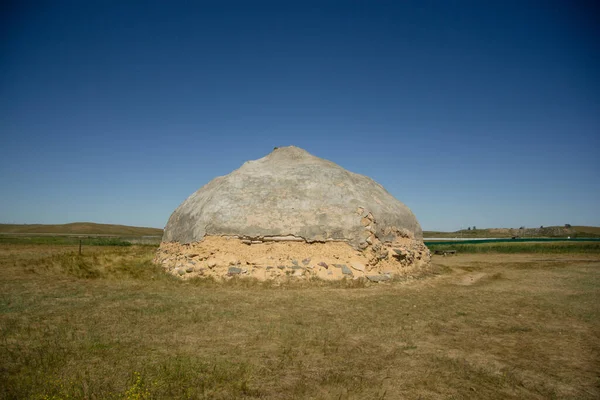 Starobylé Obydlí Starověkého Muže Ruské Rezervaci Arkaim Steppe — Stock fotografie