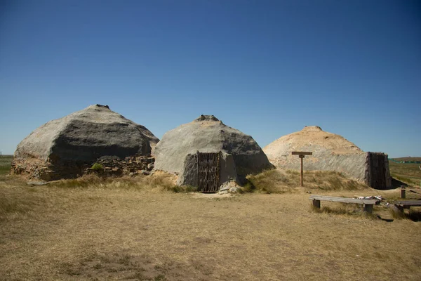 Ancient dwelling of an ancient man in the Arkaim reserve, Russia. Steppe.