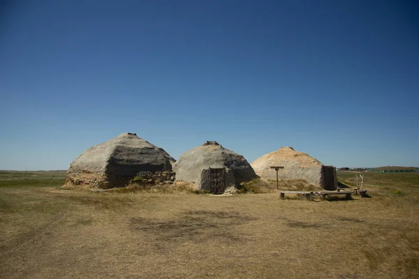 Starobylé Obydlí Starověkého Muže Ruské Rezervaci Arkaim Steppe — Stock fotografie