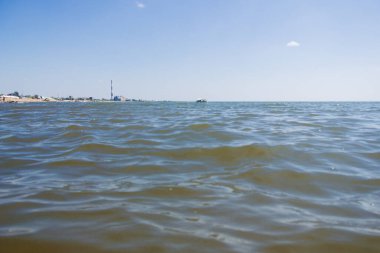 Bolşoy Yarovoe tuz gölünün (Altai Bölgesi) kumsalına ve suyuna yakın çekim).