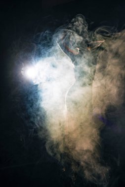 Zarif bir akşam d giyen ince, sanatsal kız silueti