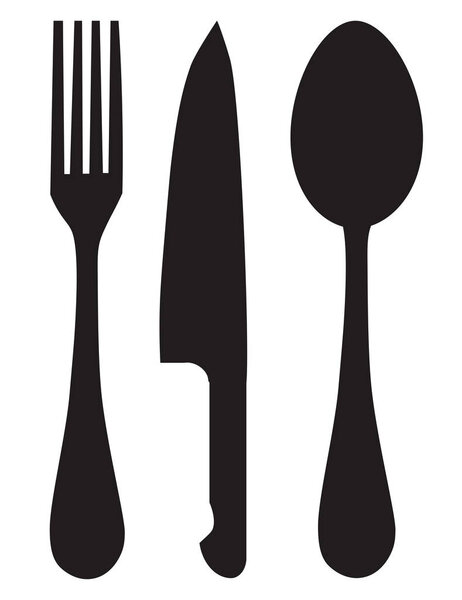 Vector black illustration of Knife, fork and spoon on white