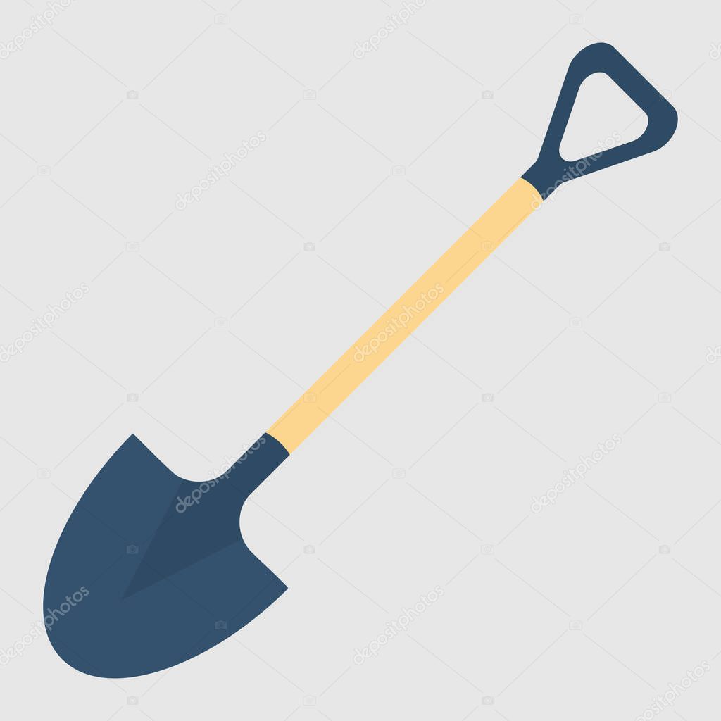 Shovel, spade icon isolated on white background. Garden tool, equipment for farm. Spring work. Vector flat design