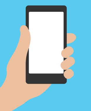 El tutma smartphone. Sosyal ağ, sosyal medya kullanımı üstünde hareket eden aygıt. Web siteleri, web afiş için kavram. Düz tasarım vektör çizim. Eps10