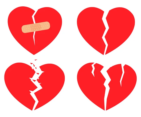 Set Icons Broken Heart Red Color White Background Hurt Love — Stock Vector