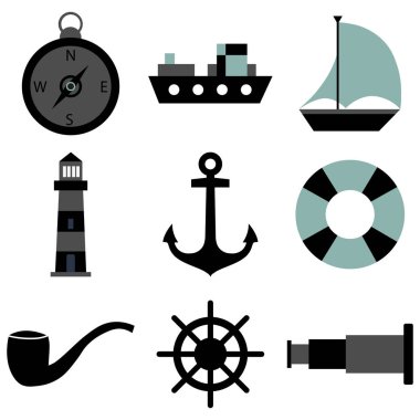 Katı vektör Icon set, deniz logo, çapa, tekne,-ebilmek var olmak kullanmak isim kartı, poster, serigrafi için.