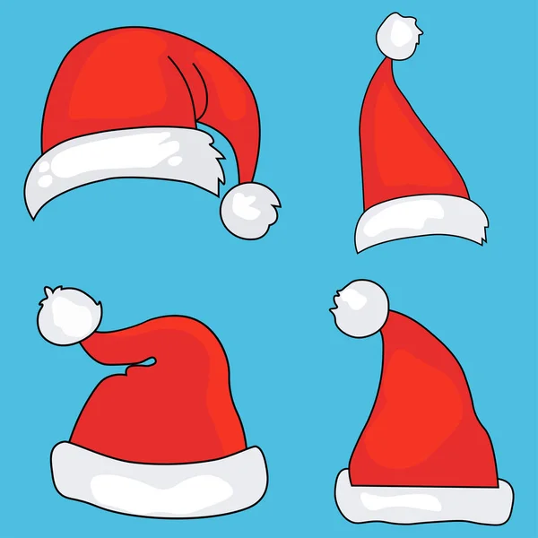 Chapeaux Noël Santa Claus Rouge Dessin Animé Isolé Image Vectorielle — Image vectorielle