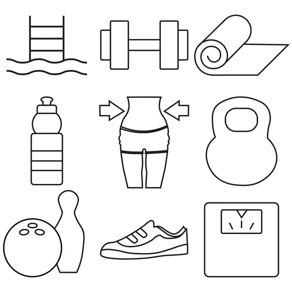 Set Von Bodybuilding Umrissen Symbole Set Collection Von Diät Wasserflasche — Stockvektor