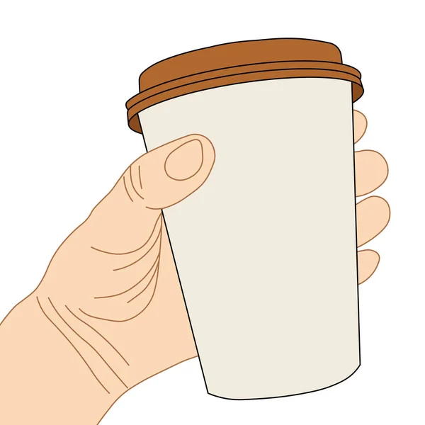 Ręka Trzyma Jednorazowe Brązowy Filiżanka Kawy Wpr Ilustracja Flayer Etykieta Ilustracja Stockowa