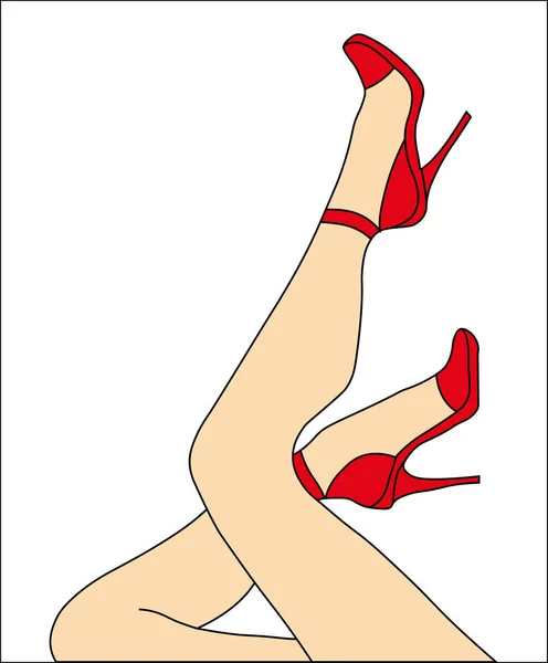 Jambes Féminines Portant Des Chaussures Rouges Avec Des Talons Hauts — Image vectorielle