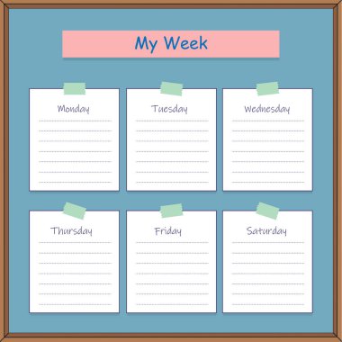 Öğrenciler veya günlük hafta ve ücretsiz alanlarda notlar için öğrenciler için şablon okul takvim.