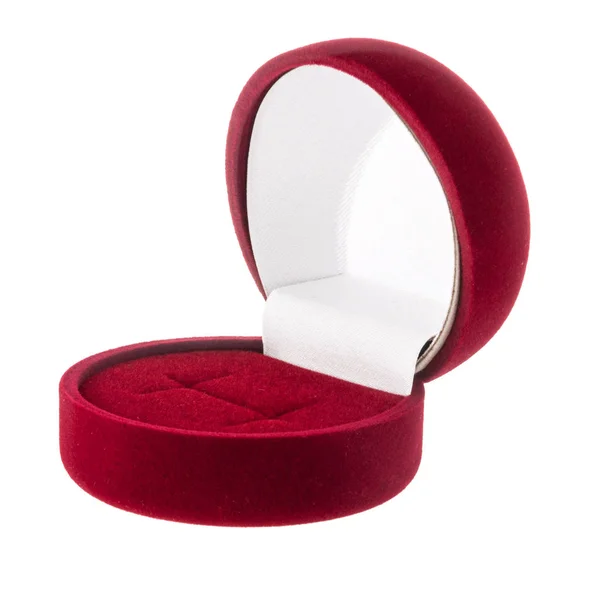 Otevřené Kulaté Červené Sametové Box Pro Šperky Izolované Bílém Pozadí — Stock fotografie