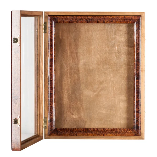 Dark Brown Natural Color Empty Varnished Wooden Frame Open Glass — Stock Photo, Image