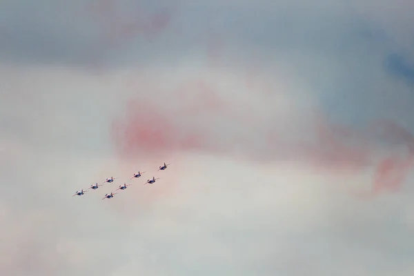 Russia Zhukovsky August 2009 Military Aircraft Showing Group Aerobatics Sky — Stock Photo, Image