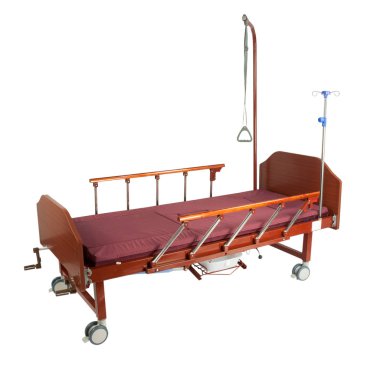 Tıbbi brown yatak trafo gezici aksesuarları ile metal ve üzerinde beyaz izole