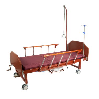 Tıbbi brown yatak trafo gezici aksesuarları ile metal ve üzerinde beyaz izole