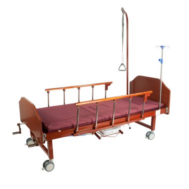 Tıbbi brown yatak trafo gezici aksesuarları ile metal ve üzerinde beyaz izole