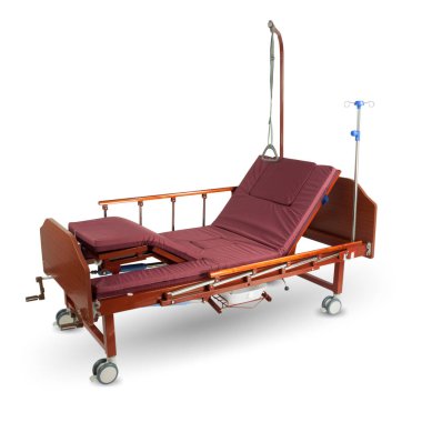 Tıbbi brown yatak trafo gezici aksesuarları ile metal ve üzerinde beyaz izole