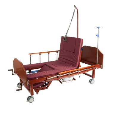 Tıbbi brown yatak trafo gezici aksesuarları ile metal ve üzerinde beyaz izole