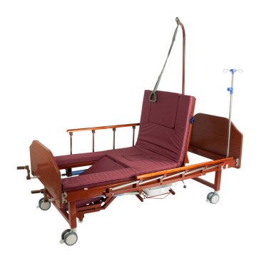 Tıbbi brown yatak trafo gezici aksesuarları ile metal ve üzerinde beyaz izole