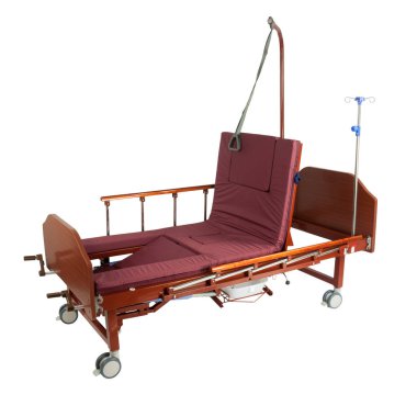 Tıbbi brown yatak trafo gezici aksesuarları ile metal ve üzerinde beyaz izole