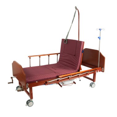 Tıbbi brown yatak trafo gezici aksesuarları ile metal ve üzerinde beyaz izole