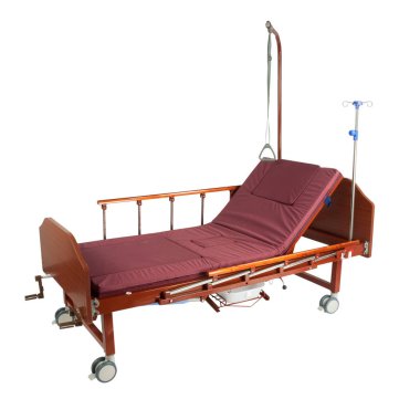 Tıbbi brown yatak trafo gezici aksesuarları ile metal ve üzerinde beyaz izole