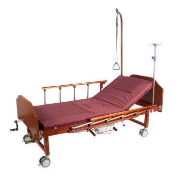 Tıbbi brown yatak trafo gezici aksesuarları ile metal ve üzerinde beyaz izole