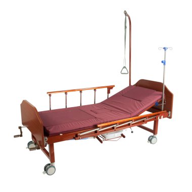 Tıbbi brown yatak trafo gezici aksesuarları ile metal ve üzerinde beyaz izole