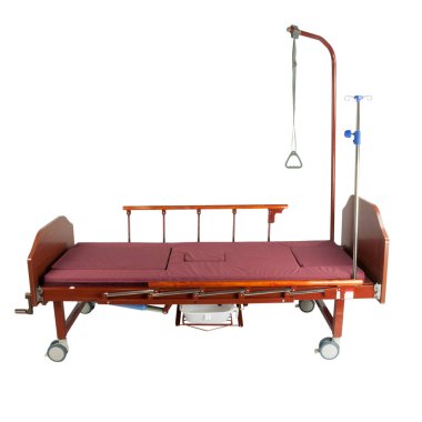 Tıbbi brown yatak trafo gezici aksesuarları ile metal ve üzerinde beyaz izole